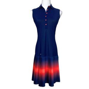 COLMAR NAVY PURPLE PINK OMBRE PLEATED SLEEVELESS DROP WAIST DRESS - M